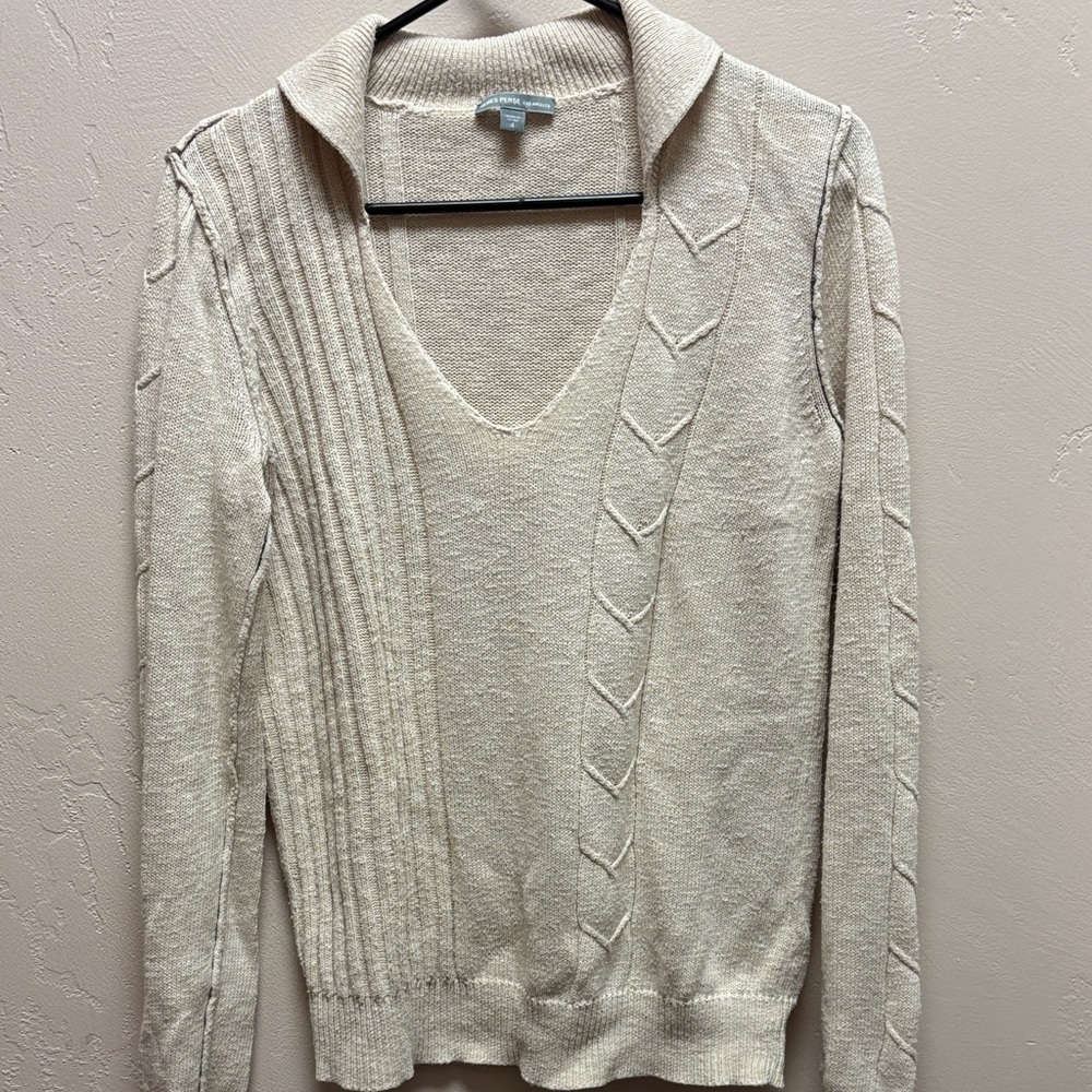 James Perse Cream Linen Blend V-Neck Sweater